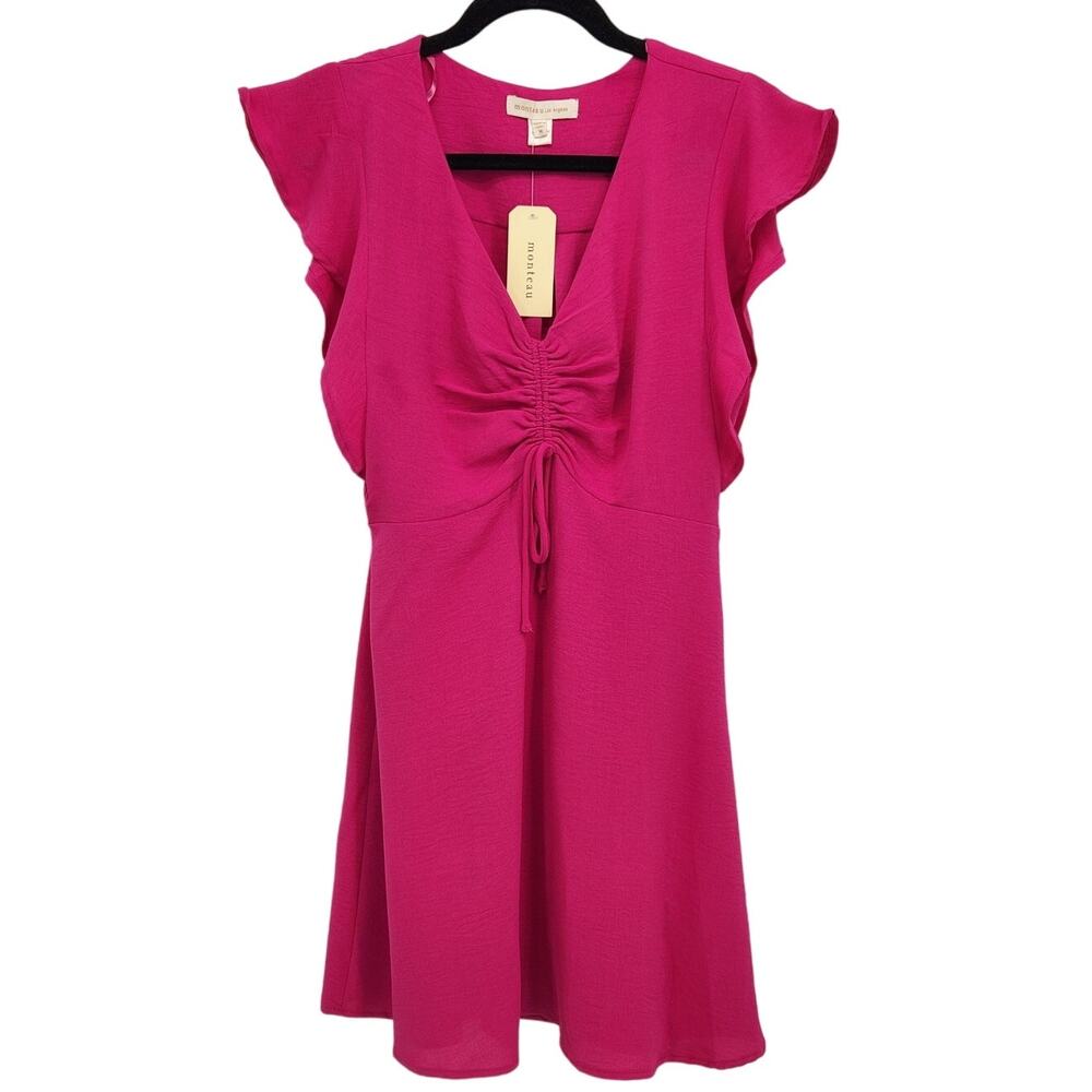 NWT Monteau Los Angles Fuchsia Flutter Sleeve Cocktail Party Dress Women M
